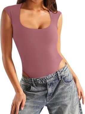 ReoRia Trendy Sexy Casual Double Lined Sleeveless Slimming Bodysuit Tank Top M